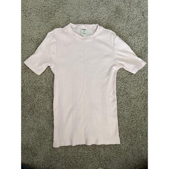 PINK Victoria's Secret Ribbed Knit T Shirt Blush Pink Short Sleeve Size XS - Picture 3 of 7